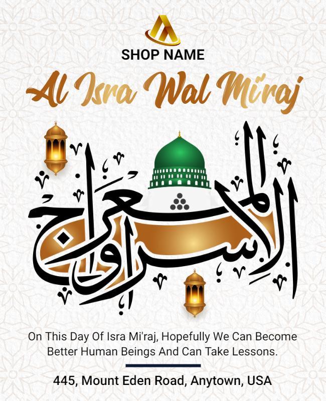 Cultural Green Islamic Isra Wal Miraj Celebration Poster Template