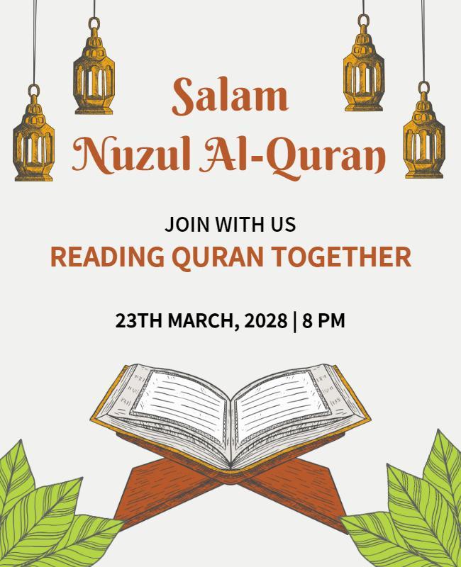 Cultural Green Reading Quran Together Event Poster Template