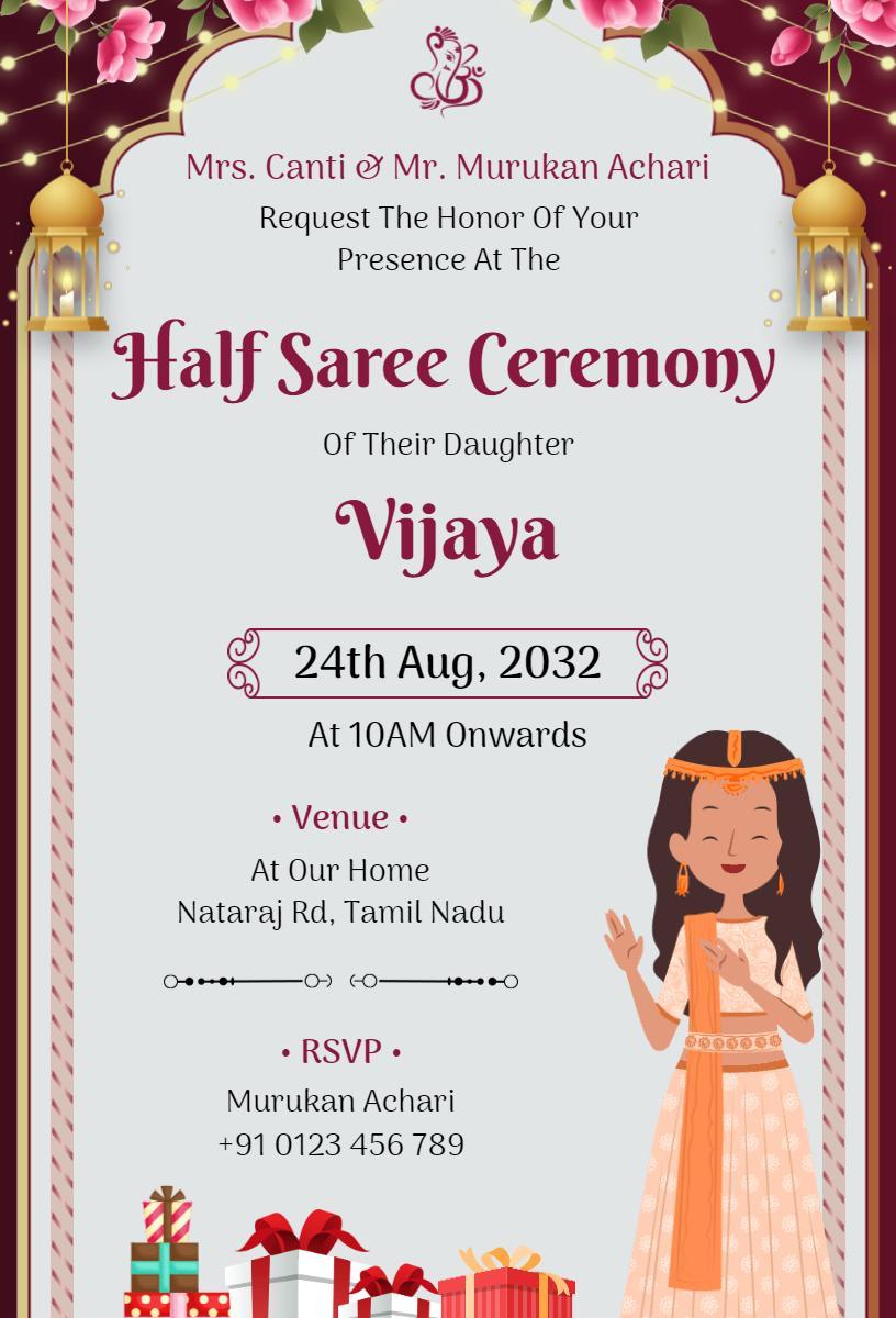 Cultural Half Saree Ceremony Celebration Invitation Template