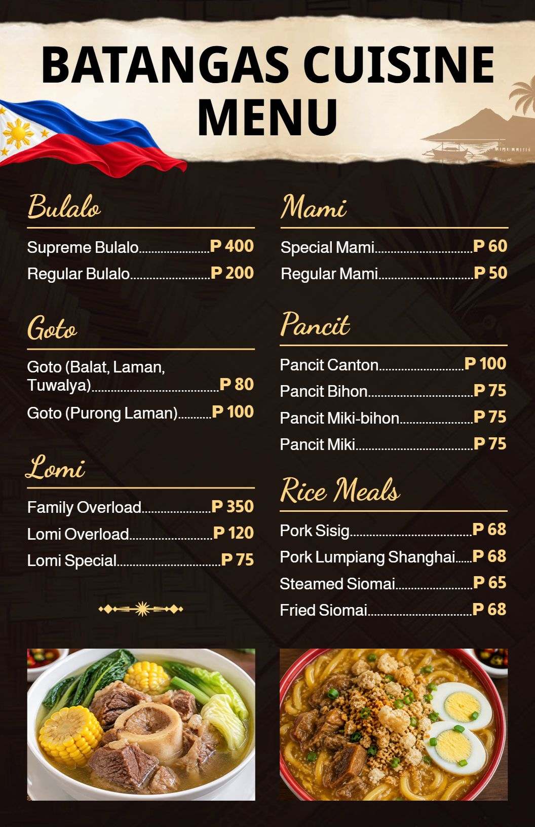 Cultural Highlights Batangas Cuisine Dining Menu Template
