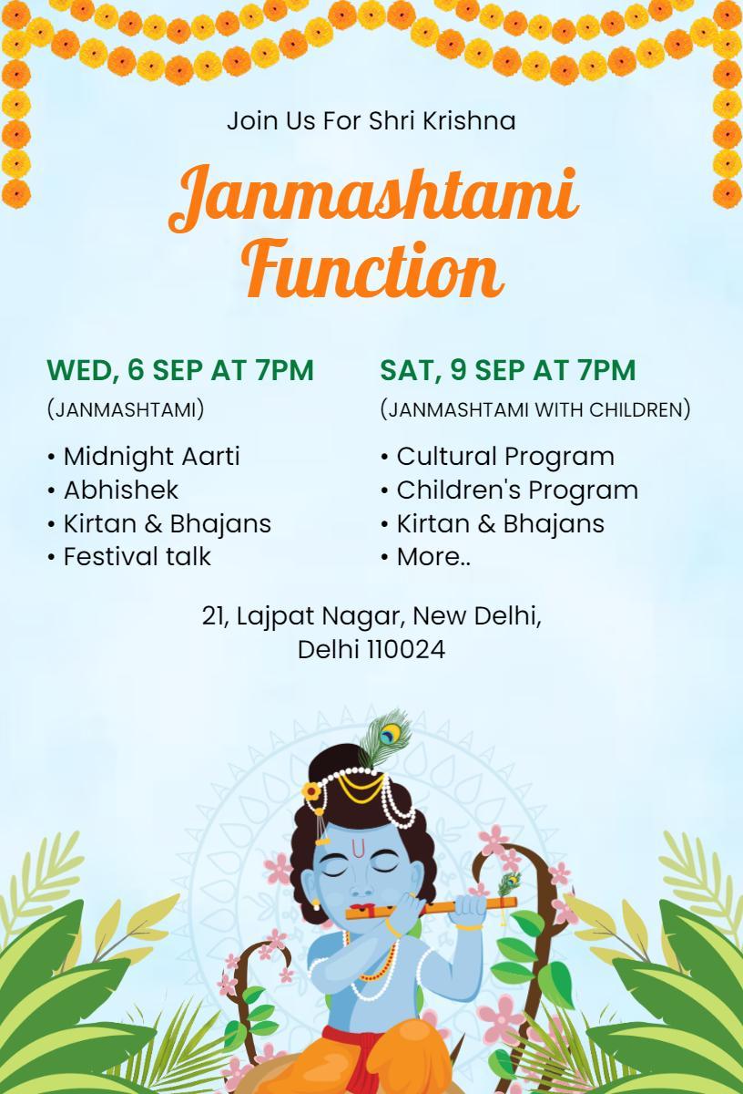 Cultural Janmashtami Celebration Spiritual Gathering Invitation Template