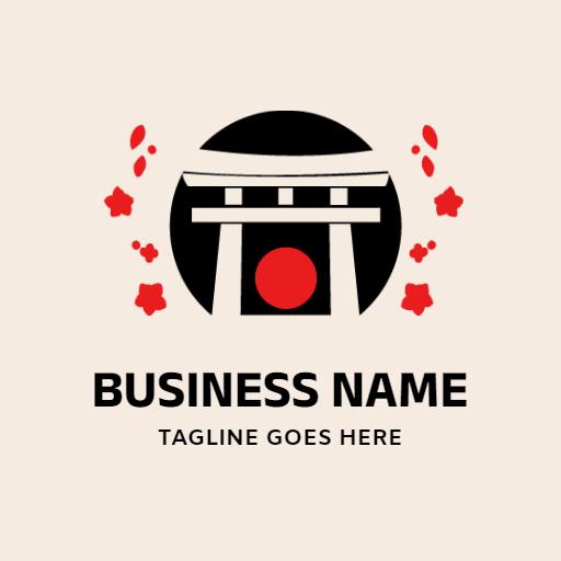 Cultural Japanese Torii Gate with Cherry Blossoms Logo Template