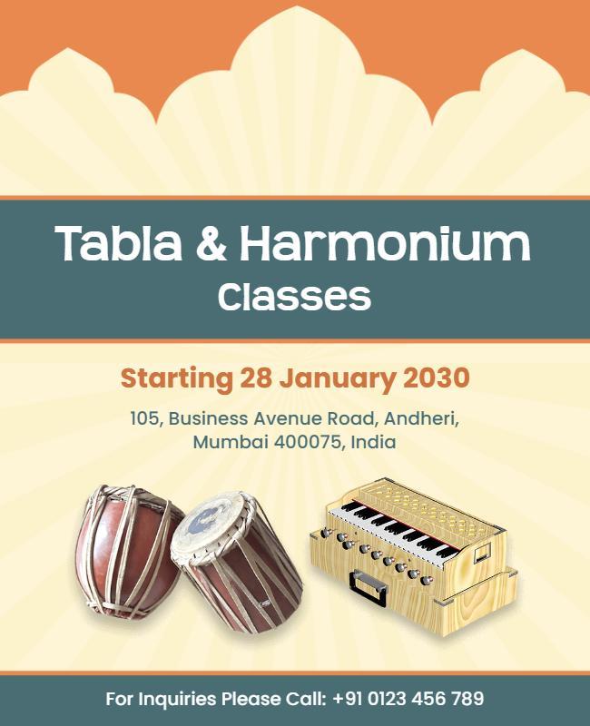 Cultural Music Instrument Classes Tabla and Harmonium Poster Template