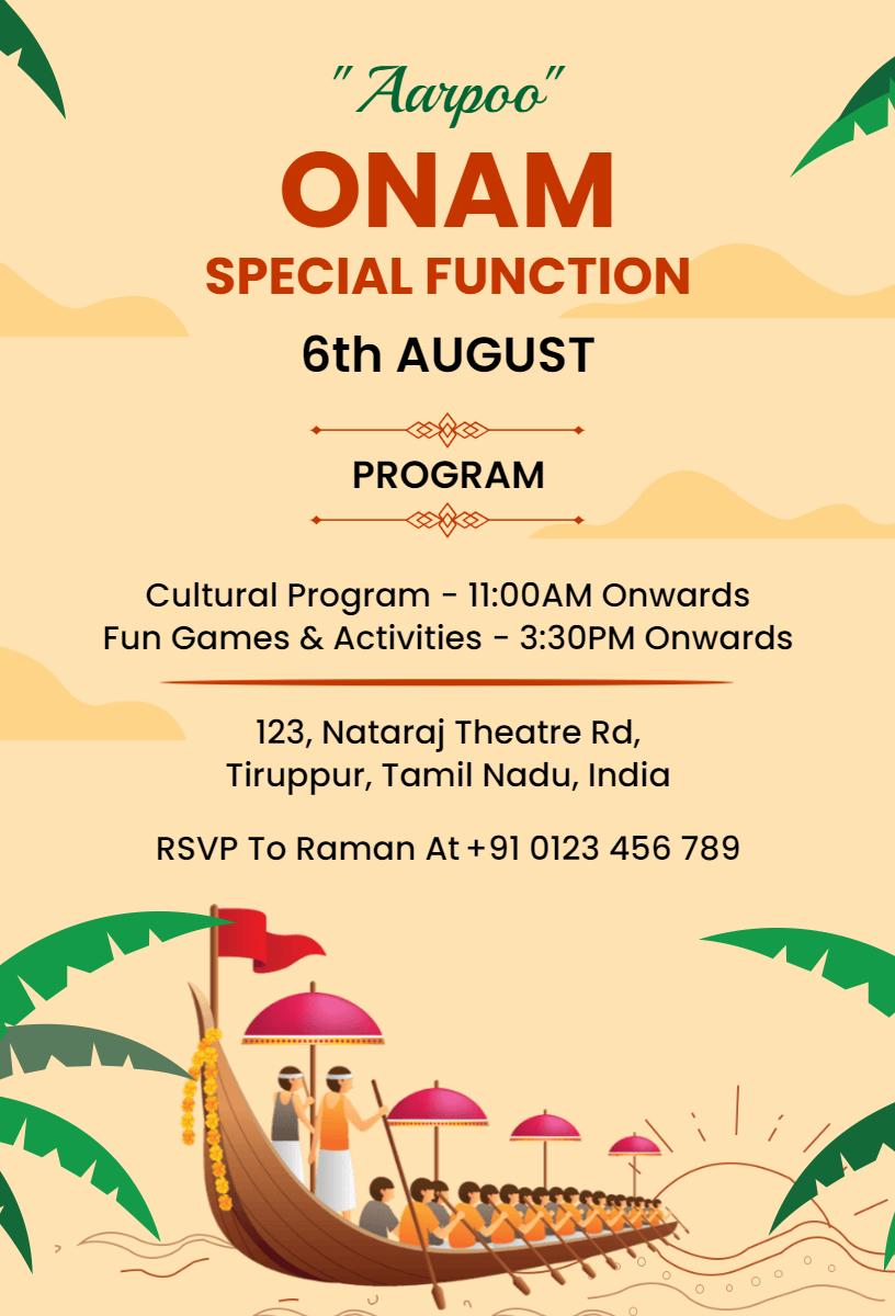 Cultural Onam Special Function Celebration Invitation Template