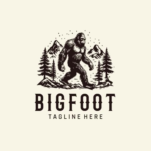 Curious Bigfoot Walking Through Majestic Forest Landscape Logo Template