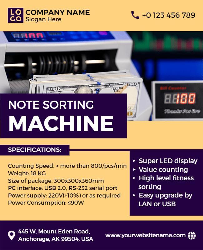 Currency Note Sorting Machine Advertisement Flyer Template