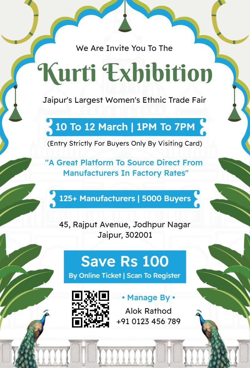 Curtains Up Kurti Ethnic Fashion Exhibition Invitation Template