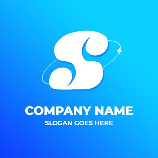 Curved White S Letter Design on Vibrant Blue Background Logo Template