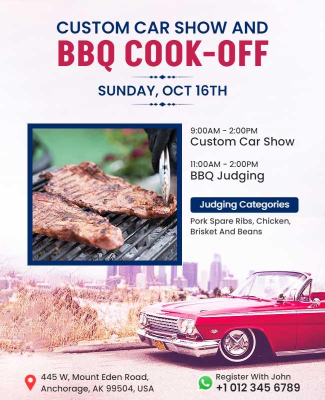 Custom Car Show and Bbq Cook Off Flyer Template