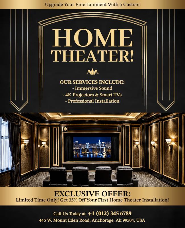 Custom Home Theater Installation Service Flyers Template