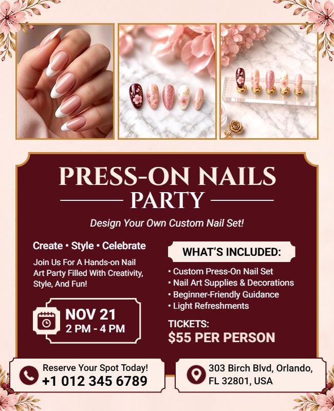 Custom Press-on Nails Party Flyer Template