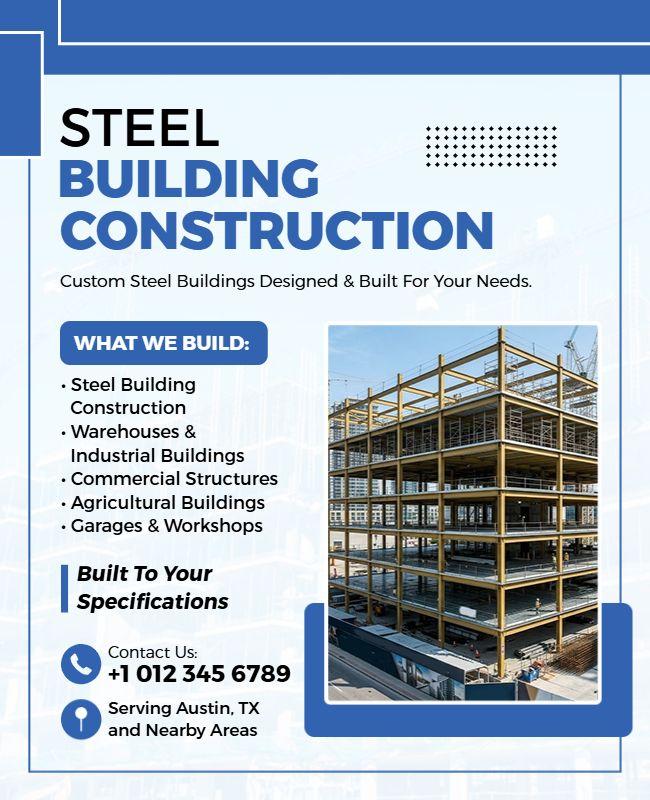 Custom Steel Building Construction Services Flyer Template
