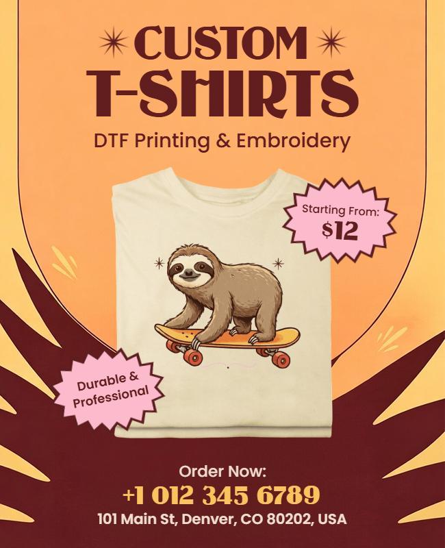 Custom T-Shirts DTF Printing and Embroidery Flyer Template