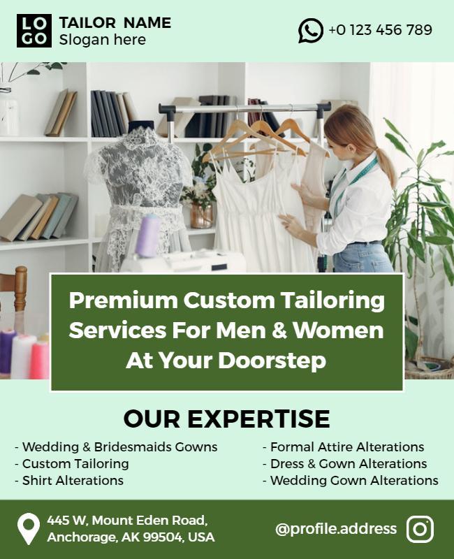 Elegant Green Custom Tailoring Service Flyer Template