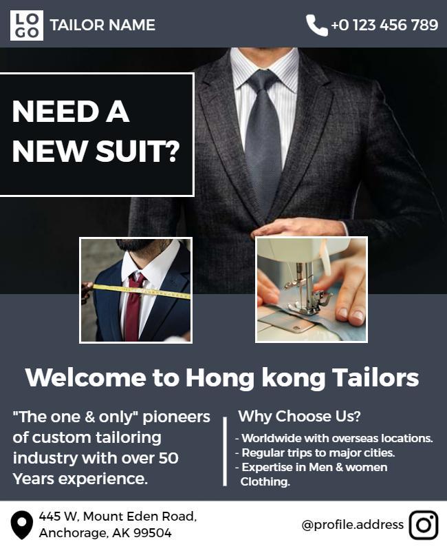 Stylish Black Tailoring Service for Custom Suits Flyer Template