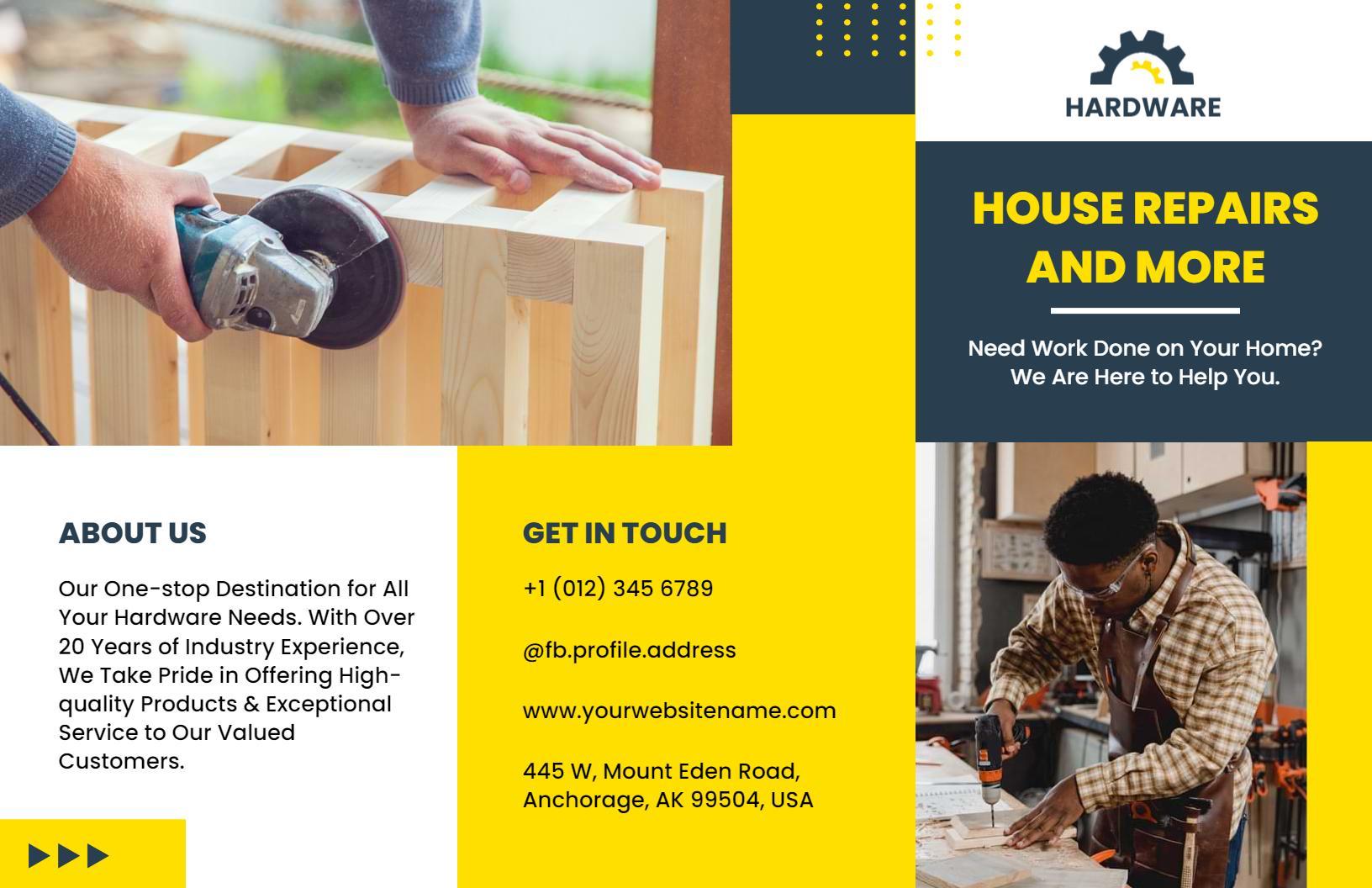 Custom Yellow and Blue Hardware House Repairs Brochure Template