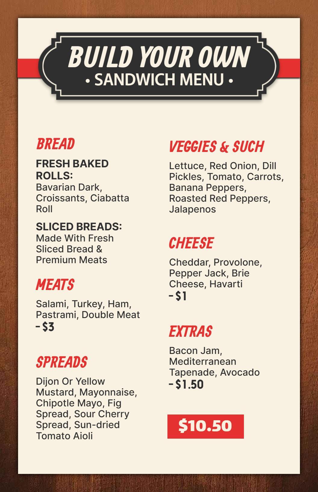 Customizable Fresh Ingredients Build Your Own Sandwich Menu Template