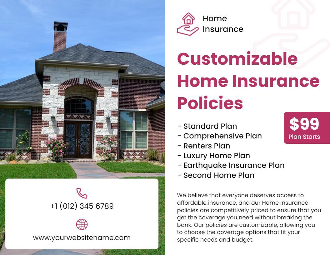 Customizable Home Insurance Policies Plan Options Brochure Template