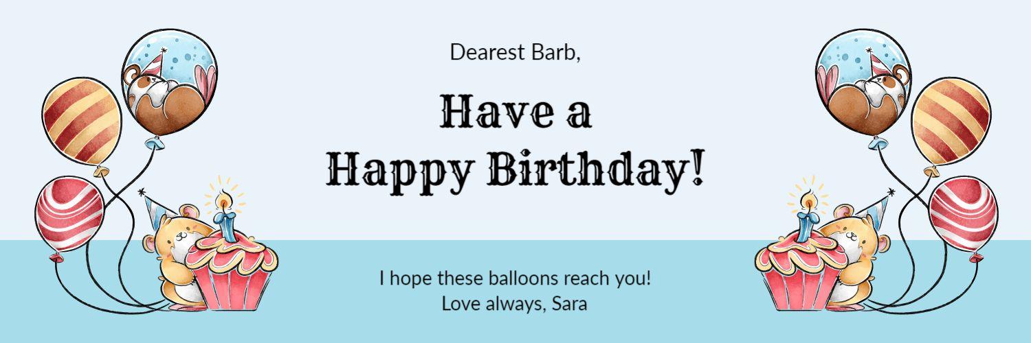 Cute Animal and Cupcake Birthday Wishes with Balloons Banner Template