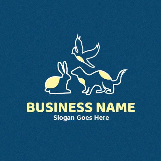 Cute Animal Silhouettes on Blue Background Logo Template