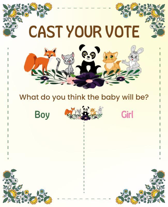 Cute Animal-Themed Gender Reveal Voting Poster Template