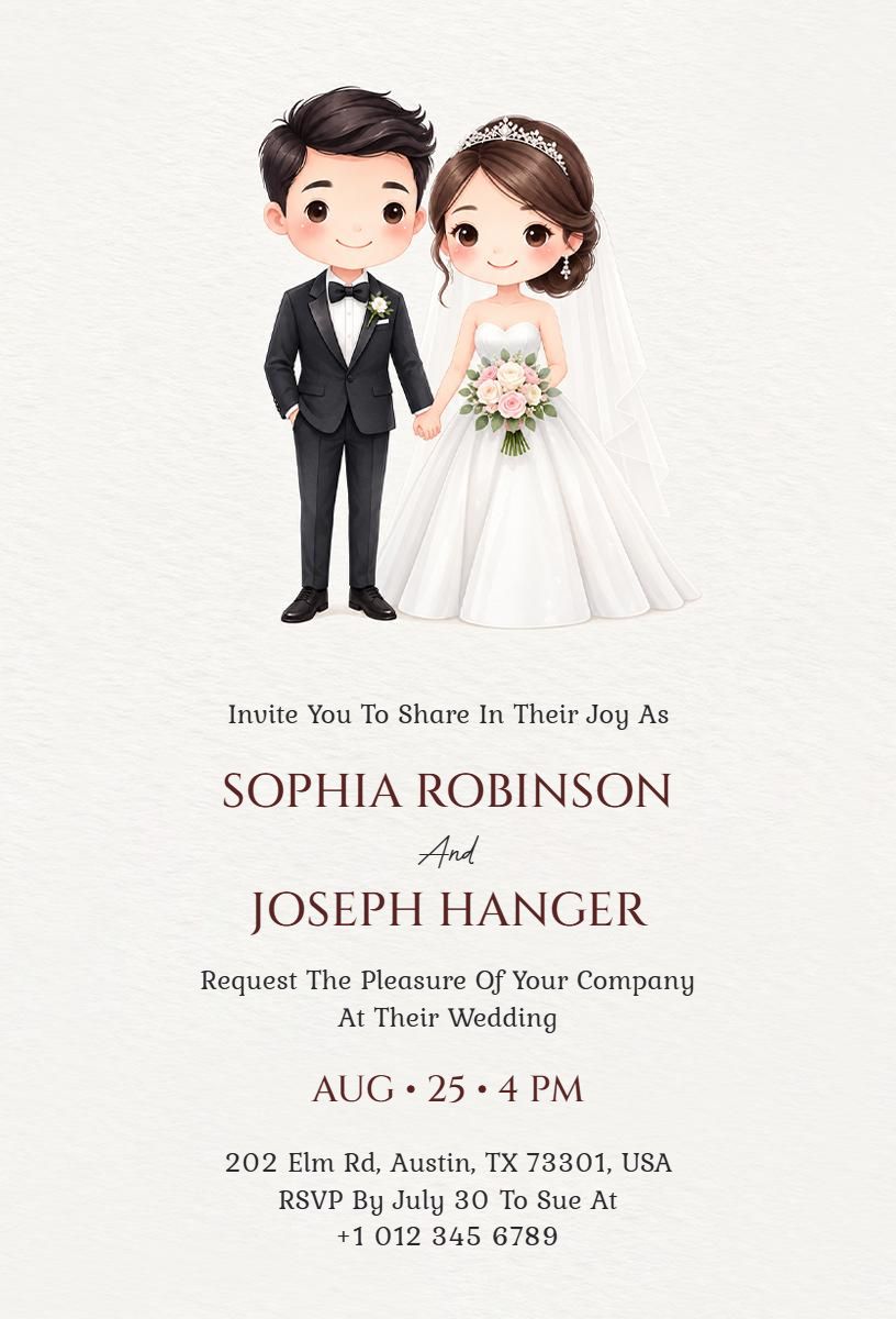 Cute Anime Wedding Gathering Invitation Template