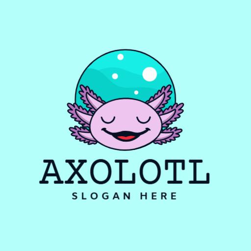 Cute Axolotl Character Surrounded by Bubbles Logo Template