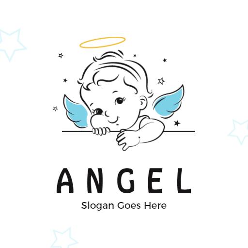 Cute Baby Angel Design with Soft Blue Wings Logo Template