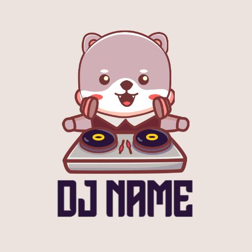 Cute Bear DJ Cartoon With Turntables Creating Vibes Logo Template