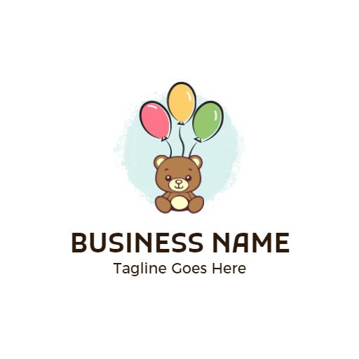 Cute Bear Holding Colorful Balloons for Celebration Logo Template