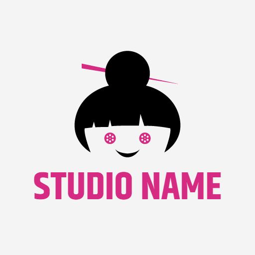 Cute Black and Pink Doll Design for Creative Studio Logo Template