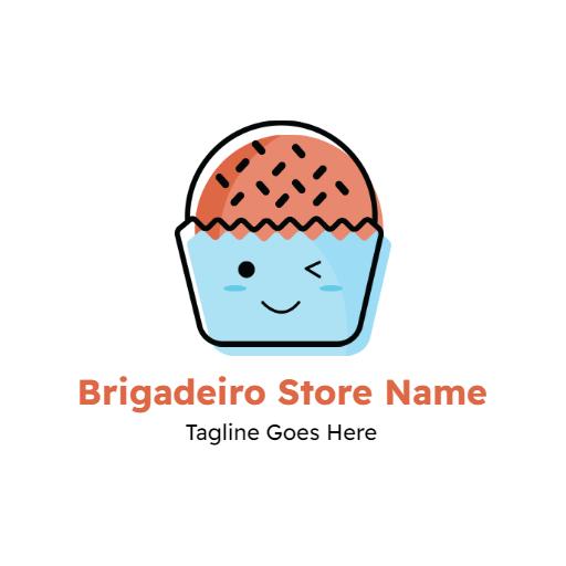 Cute Blue and Brown Brigadeiro Cupcake Treat Logo Template