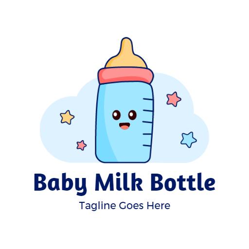 Cute Blue Baby Milk Bottle Design with Playful Elements Logo Template