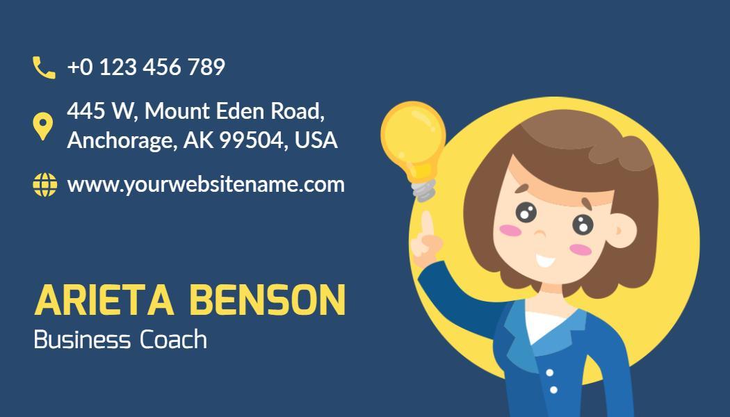 Cute Blue Business Coach Illustration Business Card Template