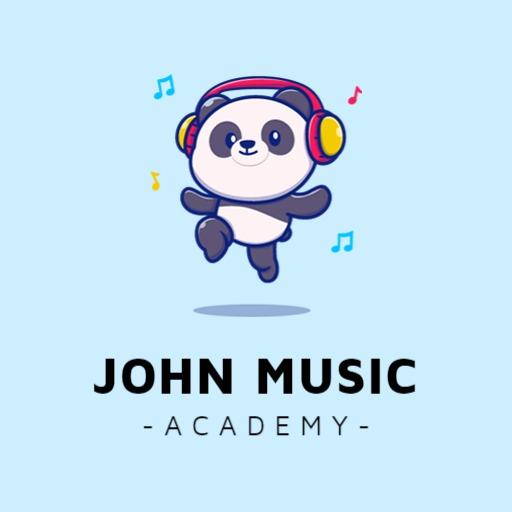 Cute Blue Cartoon Panda Enjoying Music for Academy Logo Template