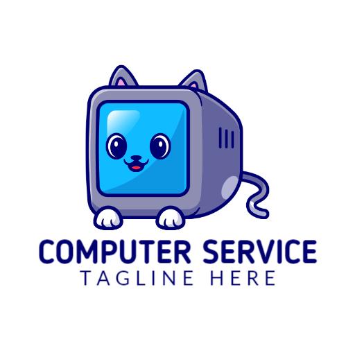 Cute Blue Cat-Inspired Computer Service Logo Template