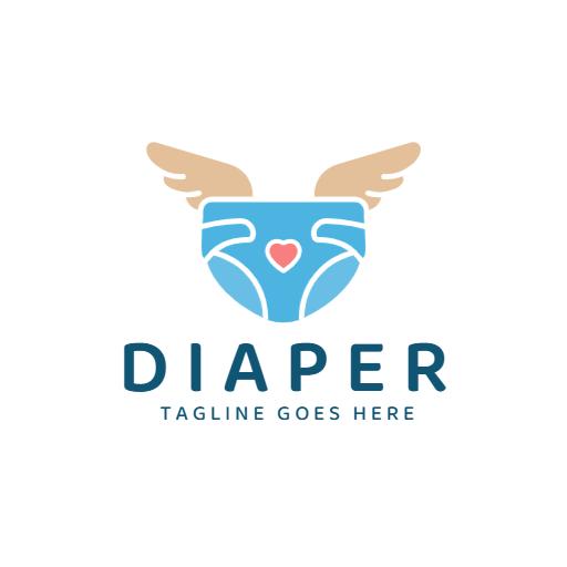 Cute Blue Diaper Design with Angel Wings for Baby Logo Template