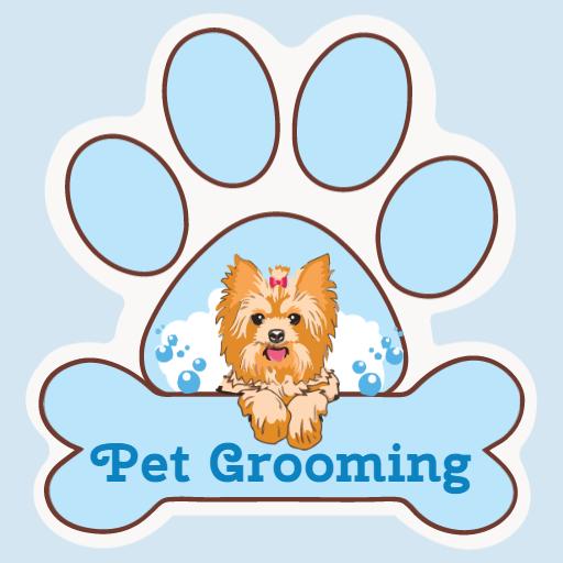 Cute Blue Paw Print with Dog Represents Pet Grooming Sticker Template