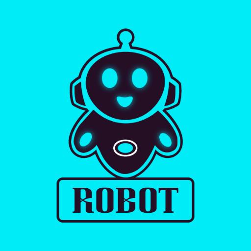 Cute Blue Robot Character with Friendly Features Logo Template