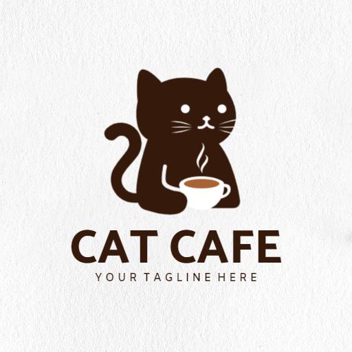 Cute Brown Cat Enjoying Coffee at a Cozy Cat Cafe Logo Template