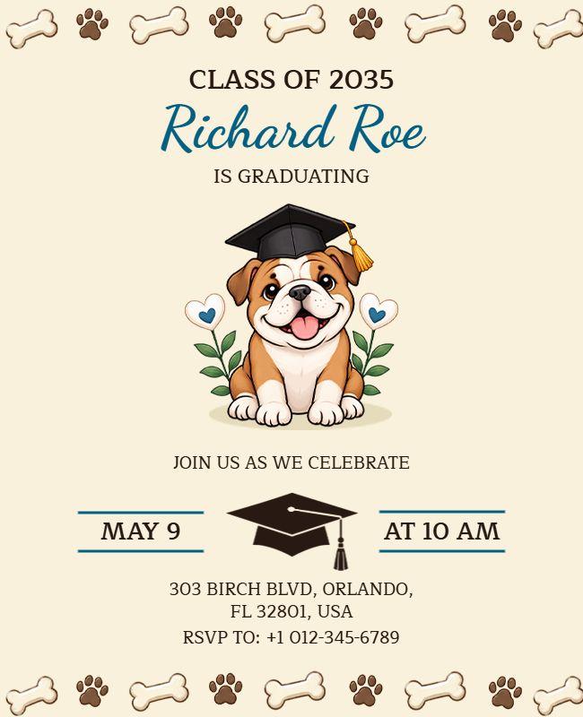 Cute Bulldog Graduation Party Invitation Flyer Template