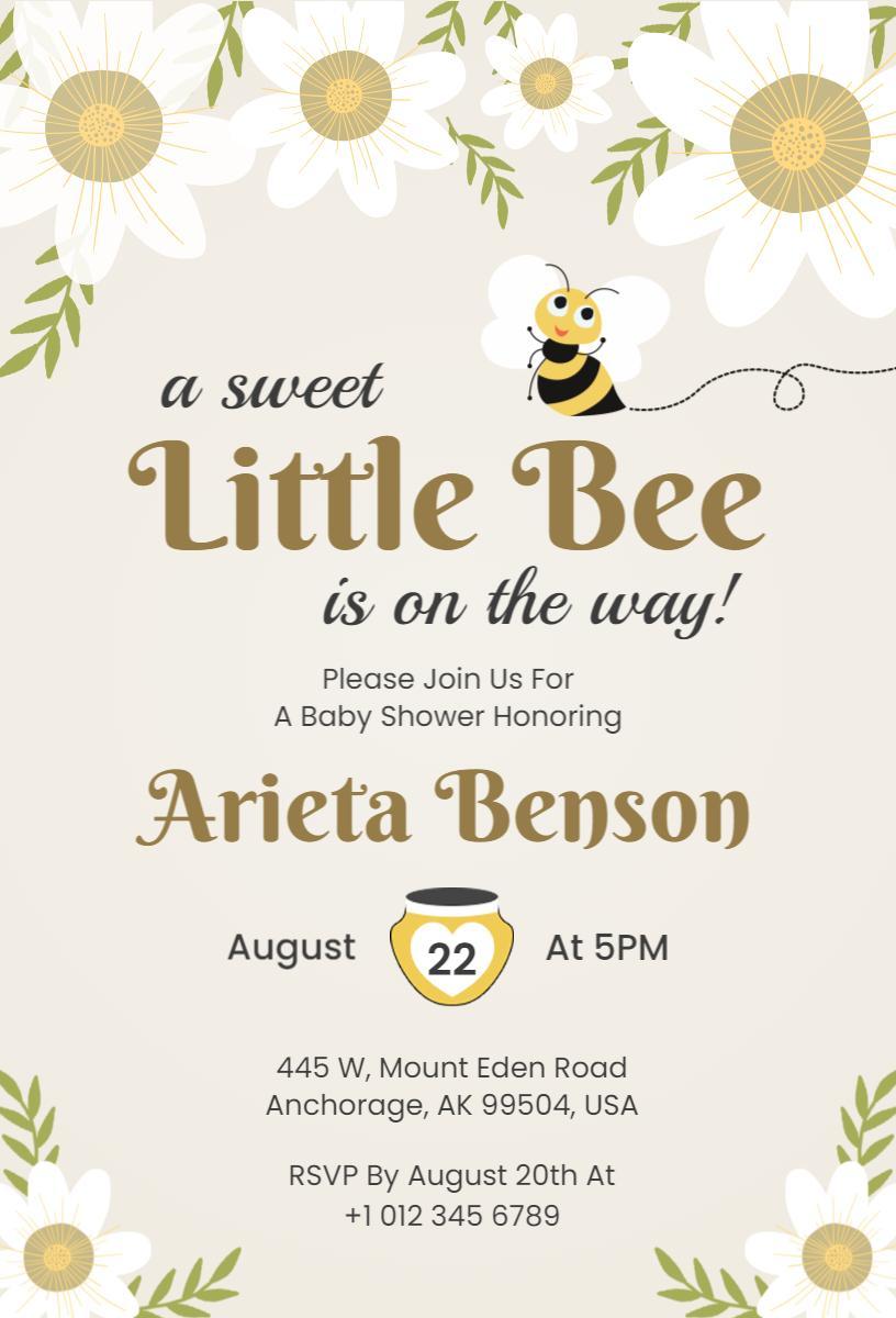 Cute Bumblebee Theme Baby Shower Celebration Invitation Template