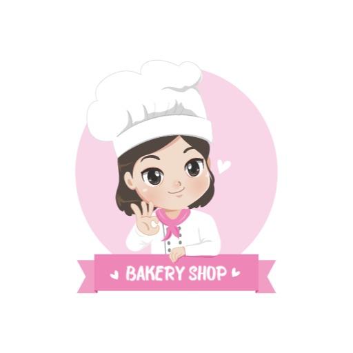 Cute Cartoon Baker with Pink Background for Bakery Shop Logo Template