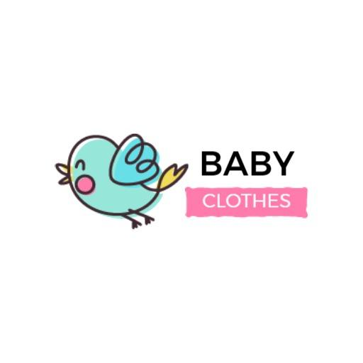 Cute Cartoon Blue Bird Design for Baby Clothes Logo Template