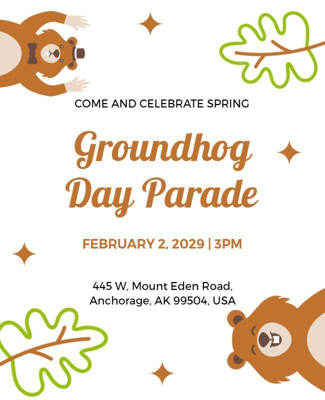 Cute Cartoon Groundhog Day Parade Celebration Poster Template