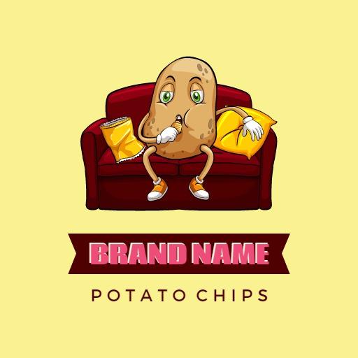 Cute Cartoon Potato Sitting on a Couch Enjoying Snacks Logo Template