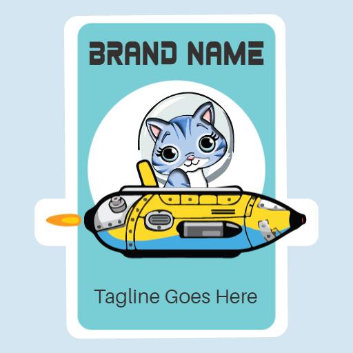 Cute Cat in a Yellow Submarine Sticker for Fun Transport Logo Template