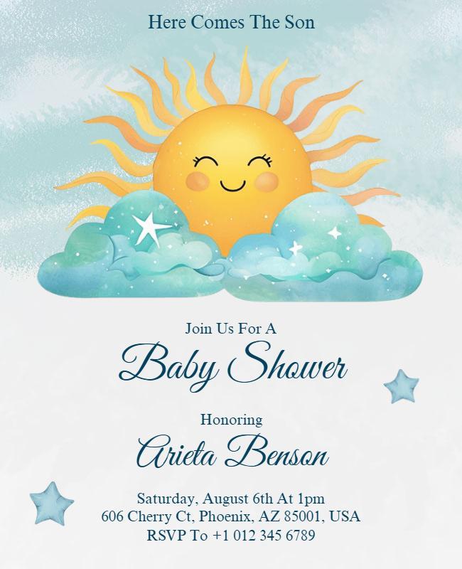 Cute Cloud and Sun Baby Shower Invitation Flyer Template