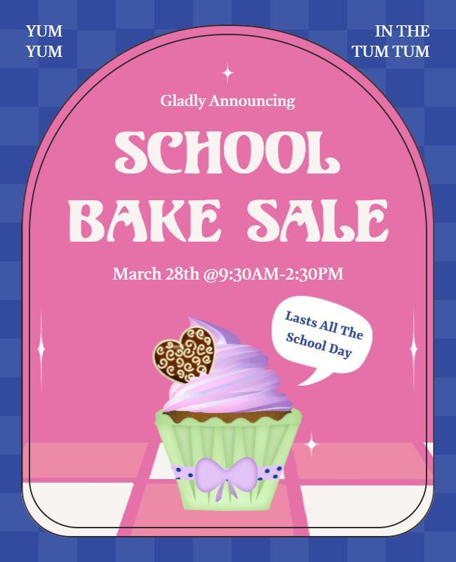 Cute Cupcake Pink and Blue School Bake Sale Flyer Template