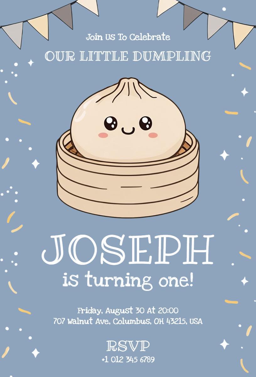 Cute Dumpling Theme 1st Birthday Celebration Invitation Template